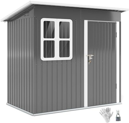 Outsunny Casetta da Giardino Porta Attrezzi in Lamiera Acciaio Zincato, 2.55m² Capanno da Giardino con Porta Blocco Tetto Inclinato, Capannone per Prato, Patio, Cortile, Esterno, 221x133x190cm, Grigio