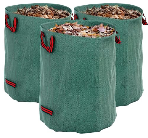 Outsunny Garden Waste Bags, 300L x 3 Heavy Duty Garden Bags, Foldable and Reusable Waste Sacks with Handles for Loading Leaf, Trash, Debris, Green