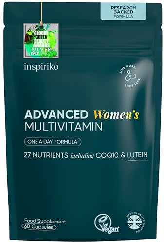 Inspiriko Women’s Multivitamins with 100mg CoQ10 & Lutein - (2 Month Supply) Award-Winning Multivitamin Tablets for Women - 27 Vitamins and Minerals, High Strength, Once Daily, Vegan