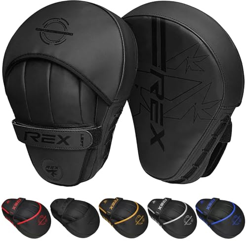 REX Punching Mitts for Men, Women, & Kids, PU Leather Focus Mitts for Martial Arts & Boxing Training, Curved Punch Mitts for Karate, Kickboxing, Krav MAGA, Muay Thai & Taekwondo (Blue)