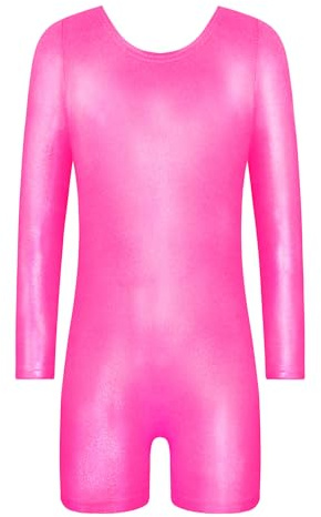 Kirinkylin Girls Leotards for Gymnastics Size 7-8 Years Rose Red One Piece Biketard Ballet Long Sleeve Bodysuit
