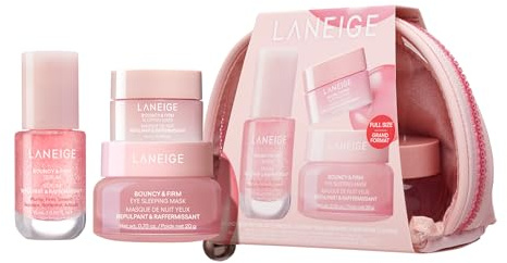 LANEIGE Bouncy Skin On The Go Set | Bouncy & Firm Serum, Sleeping Mask & Eye Sleeping Mask + Pouch | K-Beauty Trio for Visibly Plump, Firm, Hydrated Skin