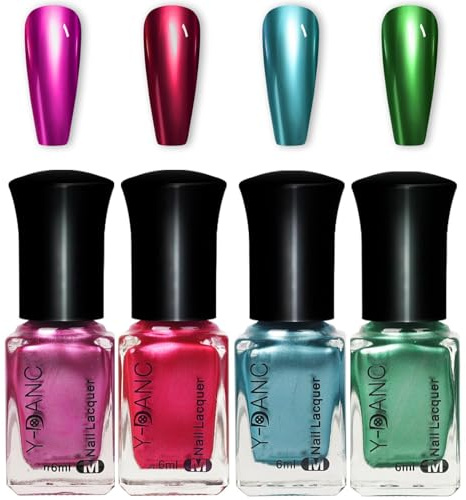 4 Farben Metallic Nagellack Set - Mirror Spiegel Effekt Schnelltrocknend Chrom - Quick Dry Rosa Rot Blau Grün Nail Polish - Chrom Nail Polish Art Ohne UV Lampe für Frauen Mädchen (Colorful B Set)