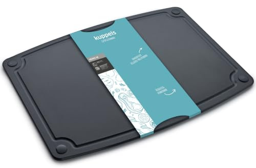 Kupels NERO skärbräda i träfiber utan plast, svart, köksbräda med juicespår och silikonfötter, 37 x 27,5 cm, vändbar köttbräda, knivvänlig, halkfri, diskmaskinssäker, BPA-fri