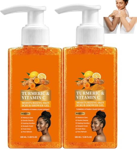 Gurkmeja C-vitaminfuktande hudskrubbduschgel - exfolierande kroppstvätt, ljusare kroppstvätt, död hudborttagare, mild daglig duschgel för glödande, enhetlig tonhud (2st)