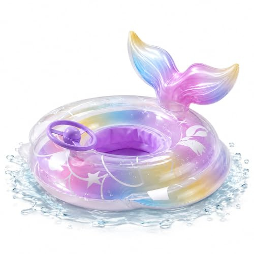 HEEVYU Bouée Gonflable Bébé Queue de Sirène avec Siège Sécurisé et Volant 6 à 18 Mois, Flotteur Bébé pour Piscine et Plage, Anneau de Natation Bébé