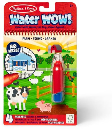 Melissa & Doug Water Wow! Mess Free Coloring Book, Reusable Water-Reveal Activity Pad, On The Farm, Travel Toys, Party Favors, for Toddlers & Kids Ages 3+