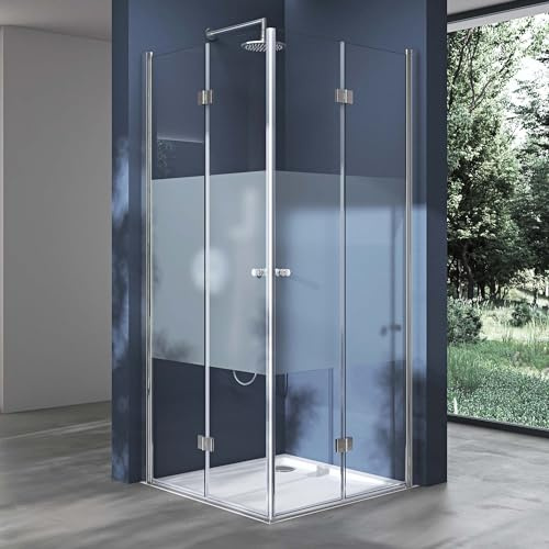 doporro Box Doccia Angolare con Doppia Porta a Soffietto Pieghevole 180°, Vetro Temperato 6 mm Parzialmente Satinato, Profilo Alluminio Cromato, 100x70x190 cm - Ravenna26k