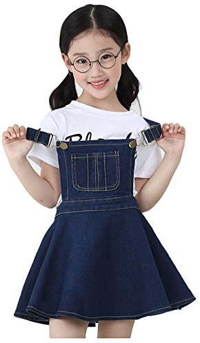 KIDSCOOL SPACE Små flickor Jean Tutu klänning Overalls, Justerbara jeansöveraller, blå, 12-13 år
