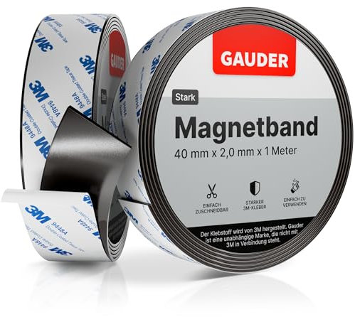 GAUDER Magnetband stark selbstklebend mit 3M Kleber | Magnetstreifen selbstklebend | starkes Magnetklebeband (1 m)