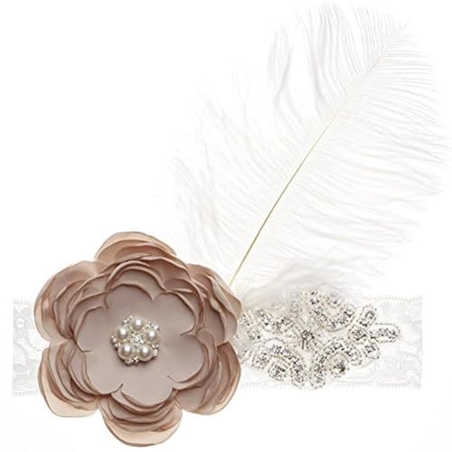 Nishine Baby Mädchen Strass Blume Spitze Stirnband Elastische Kleinkind Stirnband Neugeborene Haarbänder(Khaki)