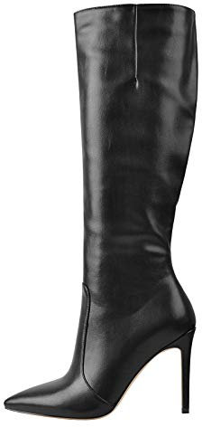 Only maker Damen Klassische Stiefel Spitze Stiletto Boots Langschaftstiefel Kniehohe Lederimitat Schwarz 46 EU