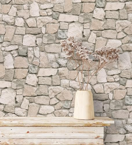 GAULAN 453841 Papier peint effet mur de pierre beige rustique texturé pour mur salon chambre couloir salle à mange tête de lit hall d'entrée escalier - Rouleaux de 10 m x 0,53 m