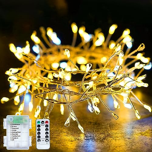 Stringa Luci LED a Batteria, 6M Catene Luminose 200LED Luci Natalizie Esterno/Interni, 8 Modalità Filo Rame Ghirlanda Luci Impermeabile per Matrimoni, Feste di Compleanno, Decorazione da Giardino