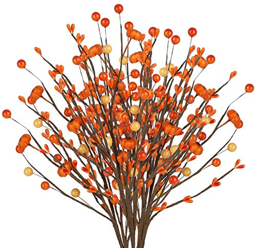 Belupai 15.7in Ramo di Bacca di Zucca Autunnale, Artificiale Raccolto Floreale del Ringraziamento, Stelo di Bacche Arancione per Autunno Decorazione (Arancia)