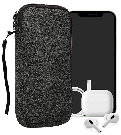 kwmobile Handytasche für Smartphones XXL - 7 - Neopren Handy Hülle Anthrazit Weiß - Handy Tasche 17,7 x 8,5 cm Innenmaße