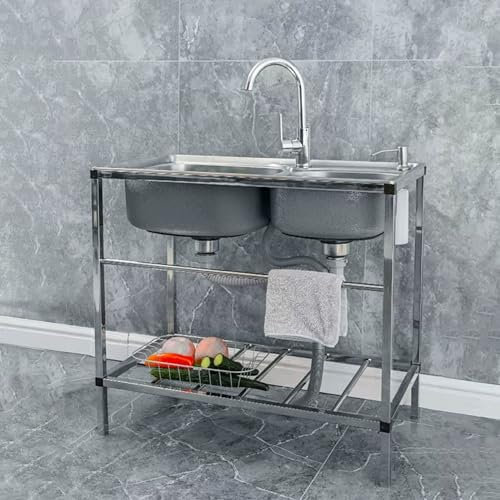 Lavandino a doppia vasca per lavanderia Lavabo semplice da appoggio, postazione di lavoro in acciaio inossidabile