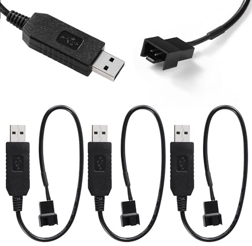 KUOQIY 3 ST 32cm Full Speed 12V Spänning Step-Up USB till 3 Pin/4 Pin PC Fläkt Sleeved Power Adapter Kabel med, USB till 3Pin / 4Pin PC Fläktkabel