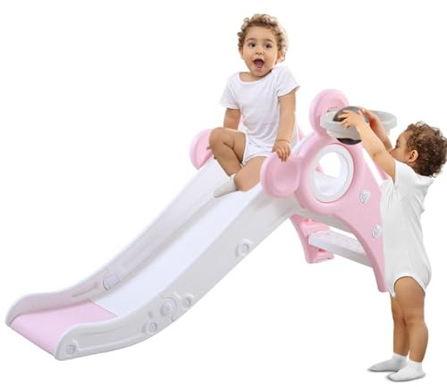Rutsche Indoor Outdoor ab 1 2 3 Jahr,Faltbar Kinderrutsche,Baby Gartenrutsche,Tolles Geschenk für Kinder,Geburtstagsgeschenk Rosa