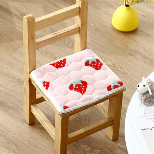 champracer Runde Stuhlkissen Sitzkissen Kinder Sitzkissen Stuhl Sitzpolster, Weiche Bequeme rutschfeste Stuhlkissen mit Bändern, für Outdoor & Indoor Gartenstuhl (Kleine Erdbeere,25x25 cm)