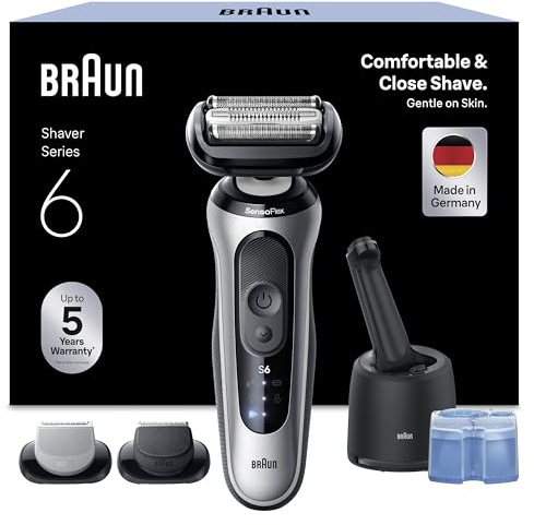 Braun Rasoio elettrico da uomo, serie 6, rasoio a umido e a secco, con centro SmartCare 4 in 1, accessori per regolabarba e body groomer, 100% impermeabile, durata 60 minuti, prodotto in Germania