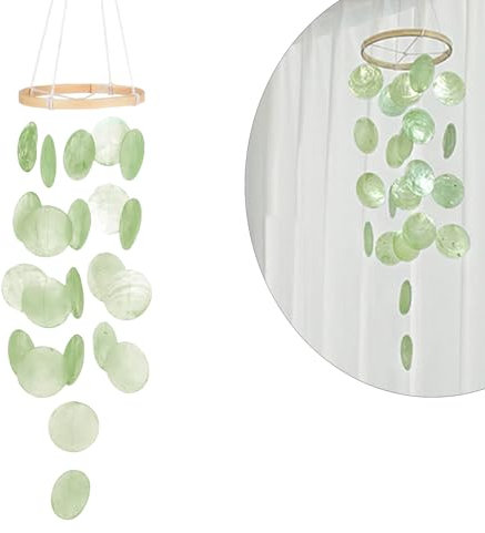 LUMOOM Carillón de viento bohemia, atrapasueños, sonido único, guirnaldas, concha decorativa, carillón de jardín, decoración para terraza, césped, círculo (verde)