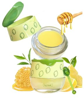 Lemon Lip Mask Overnight, 2 PCS Bee Lip Balm Honey Pot With Vitamin C, Day and Night Moisturizer Long-Lasting Natural Balm Treatment for Dry, Chapped, Dull Lips, Reduce Fine Lines