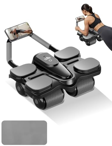 Victoper 2025 Ab Wheel Roller with 4 Whees Smart Counting & Track Calories,Load-bearing 300kg,Exercise 6 Muscle Groups,1.7M AutoRebound,Ab Roller Exercise Wheel with Knee Mat for Home Fitness Gym Use