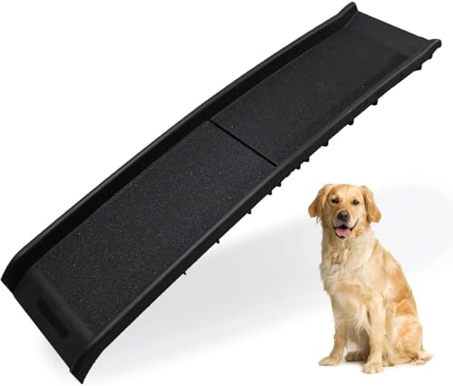 PRADICHI Foldable Pet Ramp for Dogs – Anti-Slip Lightweight & Portable Plastic Car Ramp – Dog Ramps for Cars, Trucks, SUVs & Home Use – Available in Black, Blue & Red (Black, 156x40cm)