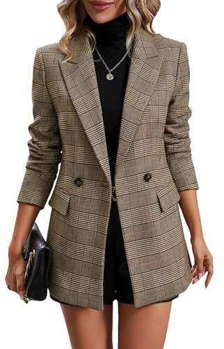 Mina Self Tweed Blazers Jacket for Women Plaid 2026 Fall Brown Herringbone Sweater Business Casual Work Professional Womens Dressy Fitted Trendy Winter Women's Blazer & Suit Jackets Ladies Brown M