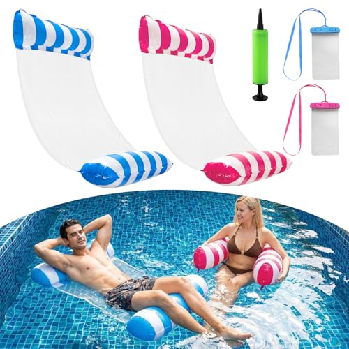 2 st luftmadrass pool med nät vuxna, vattenhängmatta med nät, luftpump, vattentätt mobilskal, hängmatta vatten pool madrass vuxna barn för pool pool strand