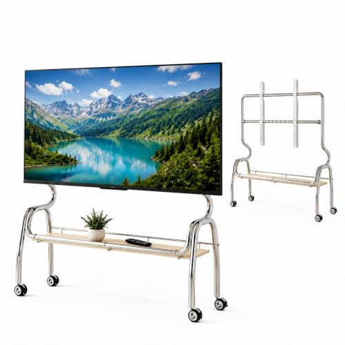 Portabel Mobil TV Vagn, Rullbart TV Stativ | Rostfritt Stål, Låsbara Hjul med Förvaringshylla för 32–75 Tums TV-apparater(Beige,120cm/47in)