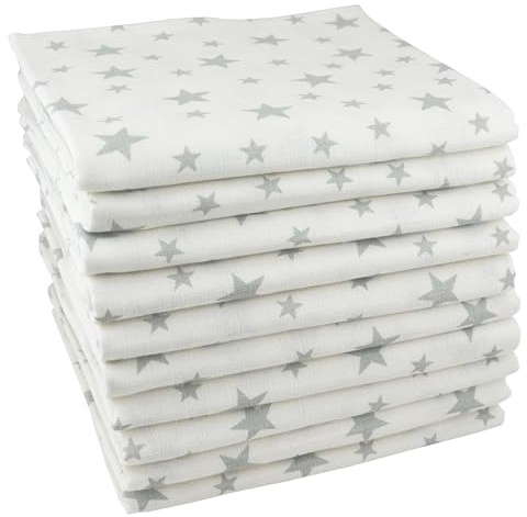 M.M.C. Baby Muslinblöjor 10-pack 80 x 70 cm – dregellappar, muslindukar och tygblöjor av 100 % bomull, Öko-Tex certifierad, absorberande och tvättbar (stjärnor)