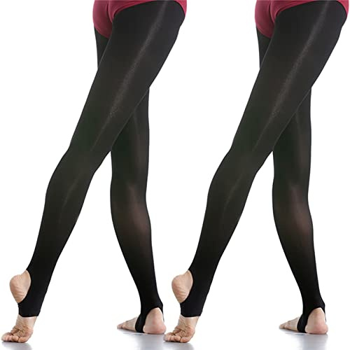 DANCEYOU 2 Paires Collants de Danse Ballet Opaque pour Fille Femme Noir Étrier XL