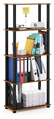 Furinno TURN-S-TUBE Book Shelf, 5-Tier Toolless Storage Shelves with Square Tubes, Shelving Unit for Organization and Storage for Living Room, Home Office, Light Cherry