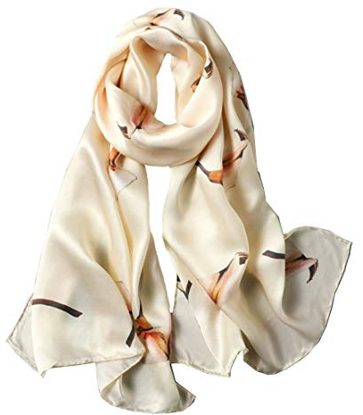 ANDANTINO 100% Silk Long Scarf for Women Large Shawls for Headscarf and Neck- Oblong Hair Wraps with Gift Packed (Off-white Calla)