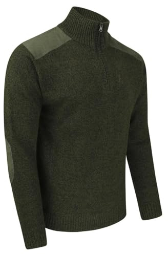 Percussion Jagdpullover Troyer Herren Olivgrün mit Ellenbogen Patches und Schulterbesätzen (3XL)