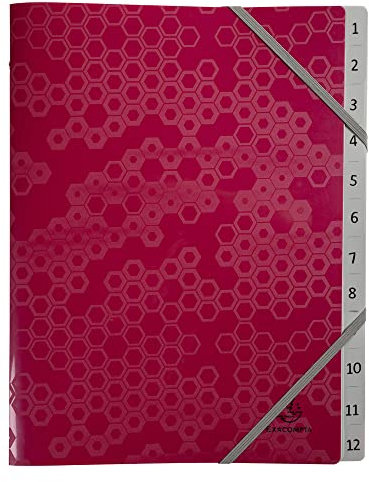 Exacompta 58310E Ordnungsmappe Maïa aus recyceltem Kunststoff 12 Fächer 2 Gummizügen für DIN A4, 1 Stück Zufallsfarbe