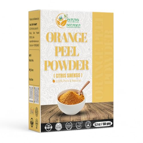 Herbs Botanica Poudre d'écorce d'orange bio pour le visage en poudre de vitamine C, masque facial, soin de la peau et des cheveux, gommage exfoliant pour le visage pour l'acné et les taches sombres