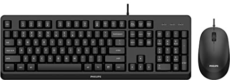 Philips SPT6307BL sans Fil Ensemble Clavier et Souris - Design Ergonomique et capteur de 1 600 DPI, clics Silencieux, pour Les gauchers et droitiers, Compatible avec PC, Mac, Noir, Mise en Page