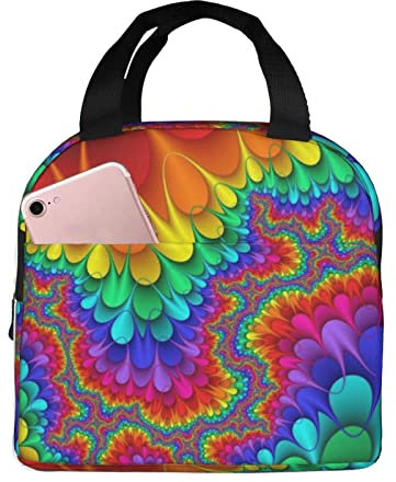 XVBCDFG Rainbow Tie Dye-Bolsa de almuerzo roja Oficina al aire libre Papel de aluminio portátil Aislamiento grueso y bolsa Bento de mantenimiento fresco