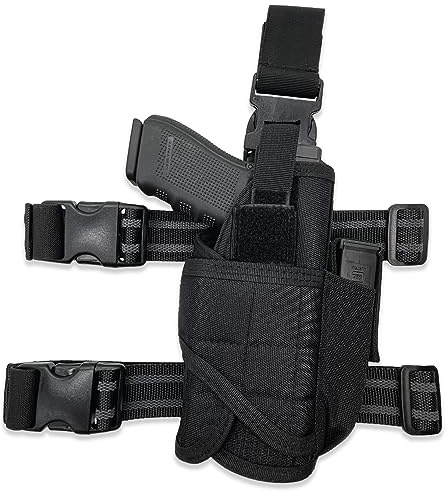 Bear Armz Tactical Universal Drop Leg Holster 500D Nylon | American Company | Thigh Holster Mag Pouch | Adjustable Gun Holster Fits Any Pistol | Sig, Glock, S&W (Tactical Black, Right Handed (OWB))