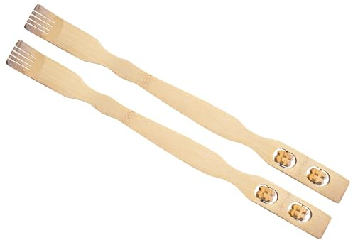 Chinchilla® Eco Set med 2 ryggskrapor med massagerullar | Dubbel avslappning och välbefinnande för ryggen | 100% naturlig bambu | Lätt, miljövänlig och hållbar | 46 cm längd
