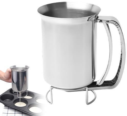 Pfannkuchen-Teigspender, 900ml Edelstahl Teigportionierer mit Ständer, Portionierer Kuchenspender, Teigspender Batter Teigdosierer Trichter Backtrichter Kochwerkzeuge für Home Kitchen Bäckerei