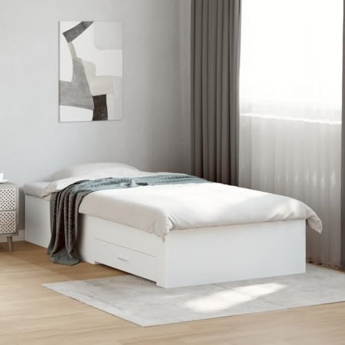 vidaXL Cama con Cajones, Somier Individual de Invitados, Estructura de Cama, Mueble para Dormitorio, Madera de Ingeniería Blanca 90x190 cm
