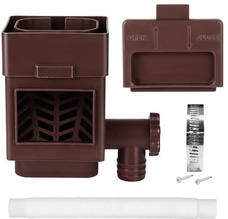Collecteur d'eau de pluie - Convient pour les tuyaux de descente standard de 2 x 3 ou 3 x 4 - Dévidoir de tuyau de descente avec valve et filtre réglables - Tuyau de 5 m (marron)
