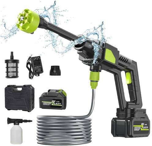 Limpiador de alta presión con batería, pistola de limpieza a presión de 60 bares, pistola de alta presión, batería portátil, boquilla multifuncional 6 en 1, pistola de lavado a presión para coche