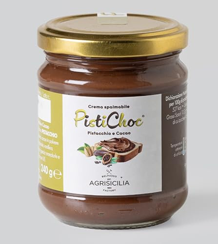 Agrisicilia Pistichoc crema spalmabile di pistacchio e cacao base al pistacchio ideale per colazione e merenda vasetto da 240 grammi