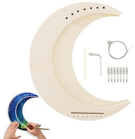 OriGlam Mondförmige Lyre Harfe 7 Saiten DIY Leier, Holz Harfe Saitenharfe Saiteninstrumente, Machen Sie Ihr eigenes Lindenholz