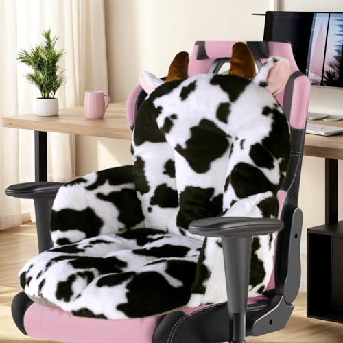 DOBUONO Comfy Office Chair Cushion: 17.5 L x 17.5 W x 18 H Cute Seat Cushion Kawaii Cushion for Gaming Chair with Backrest Non-Slip Floor Seating for Adults and Pets Cow Stuff for Room Decor